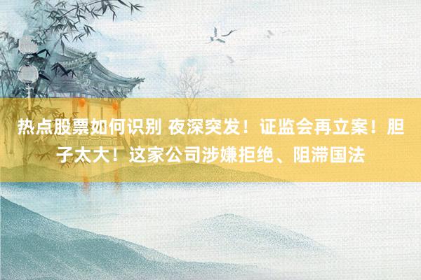 热点股票如何识别 夜深突发！证监会再立案！胆子太大！这家公司涉嫌拒绝、阻滞国法