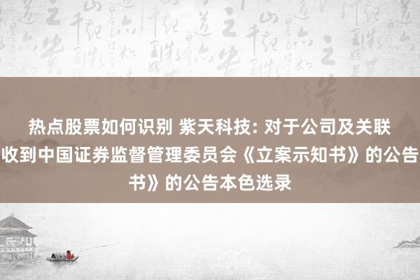 热点股票如何识别 紫天科技: 对于公司及关联东谈主员收到中国证券监督管理委员会《立案示知书》的公告本色选录