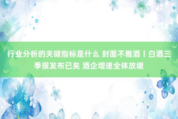 行业分析的关键指标是什么 封面不雅酒丨白酒三季报发布已矣 酒企增速全体放缓