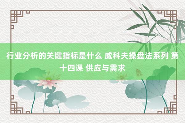 行业分析的关键指标是什么 威科夫操盘法系列 第十四课 供应与需求