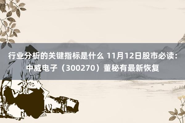 行业分析的关键指标是什么 11月12日股市必读：中威电子（300270）董秘有最新恢复