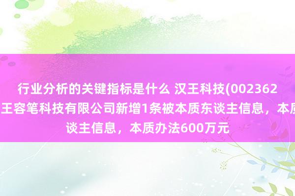 行业分析的关键指标是什么 汉王科技(002362)控股的北京汉王容笔科技有限公司新增1条被本质东谈主信息，本质办法600万元