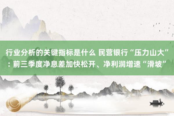 行业分析的关键指标是什么 民营银行“压力山大”: 前三季度净息差加快松开、净利润增速“滑坡”