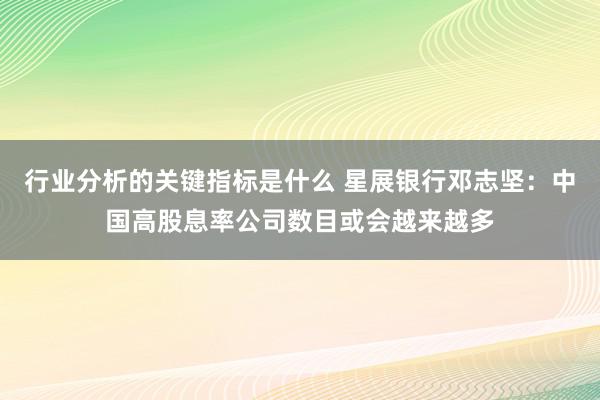 行业分析的关键指标是什么 星展银行邓志坚：中国高股息率公司数目或会越来越多