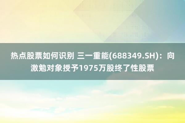 热点股票如何识别 三一重能(688349.SH)：向激勉对象授予1975万股终了性股票